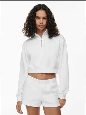TNA Airy Fleece Cropped 1/4 Zip Sweatshirt S White Aritzia Pullover